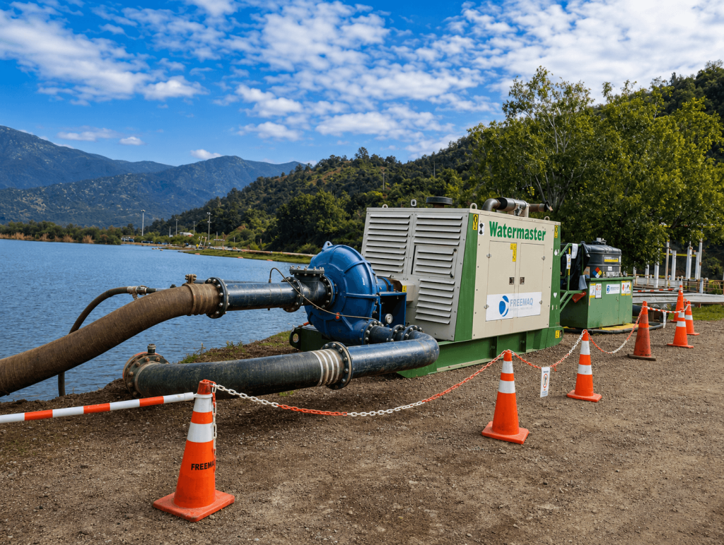 Sistema industrial de bombeo booster para dragado y separación sólido-líquido en faena minera.